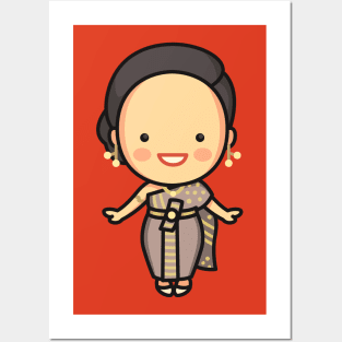 Cute Thai Bride in Traditional Clothing Cartoon Posters and Art